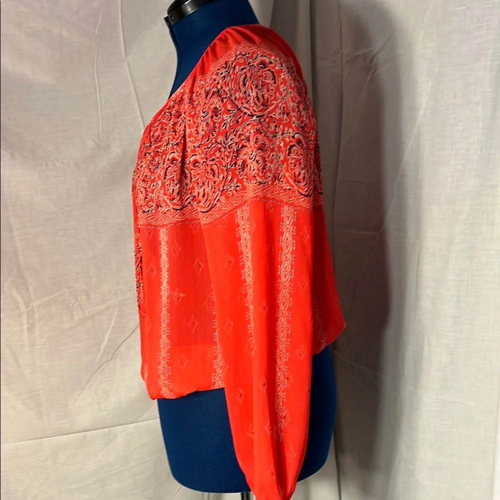 Orange Long Sleeve Tie Front Blouse - Picture 3 of 8